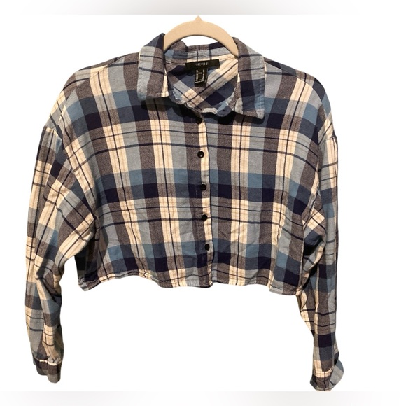 Forever 21 cropped flannel top size MEDIUM - Picture 1 of 6